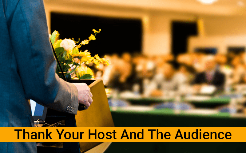 The image show a man giving speech on importance to thank host and audience in persuasive speech outline The image show a man giving speech on importance to thank host and audience in persuasive speech outline