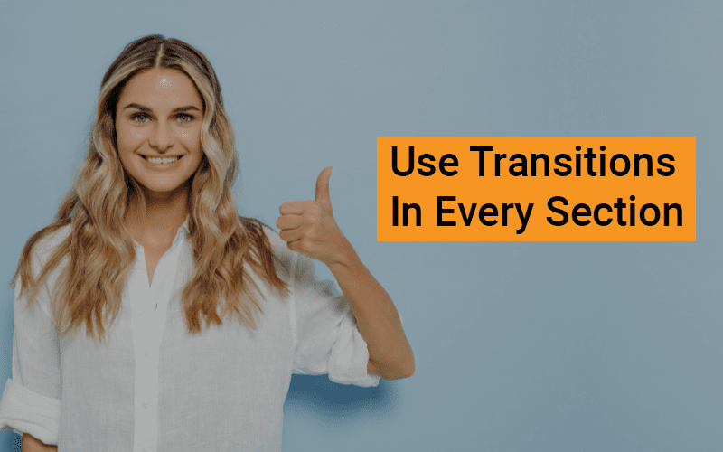 The image shows a happy girl talking about importance of transition in speech format The image shows a happy girl talking about importance of transition in speech format