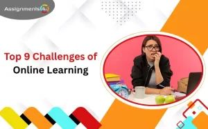 Frustrated student facing challenges of online learning with books, clock, and laptop on desk