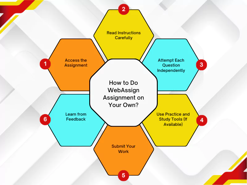 A visual guide on how to complete WebAssign assignments independently, featuring key steps like accessing and submitting