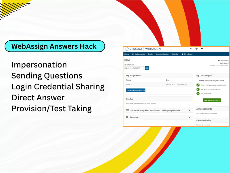 A screenshot of WebAssign interface with tips on common "hacks," such as login credential sharing and direct answer provision