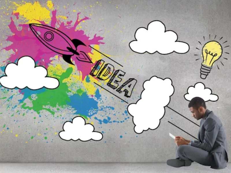 A rocket launching with colorful splashes, symbolizing creative passion project ideas and innovation