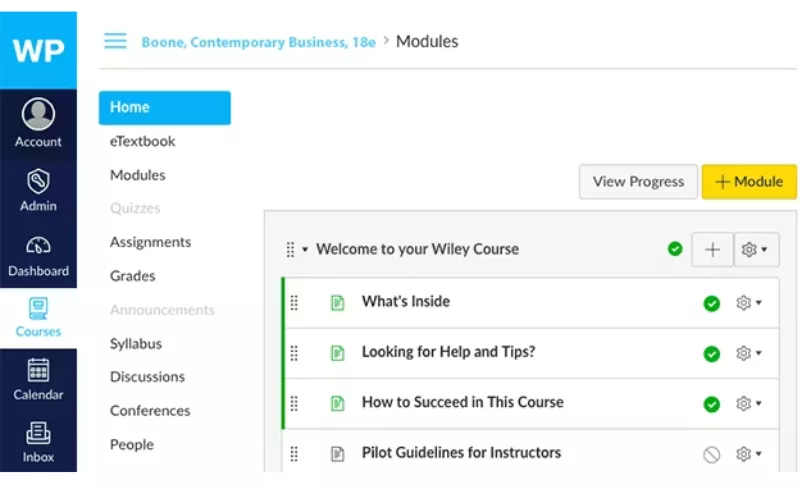 WileyPLUS course dashboard showing modules and navigation menu for students seeking WileyPLUS answers.