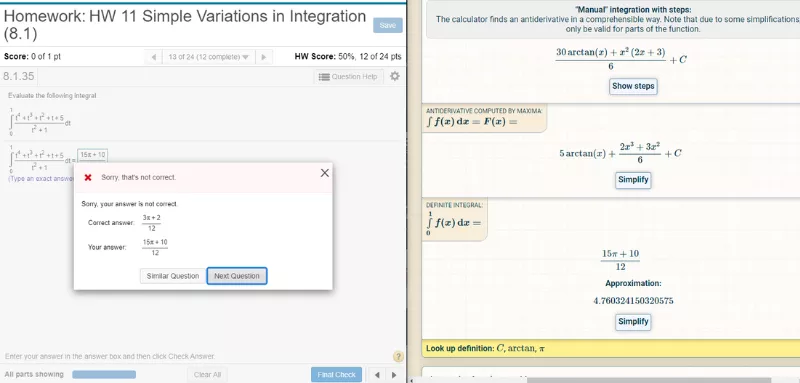 A portal image of MyMathLab showing a homework question