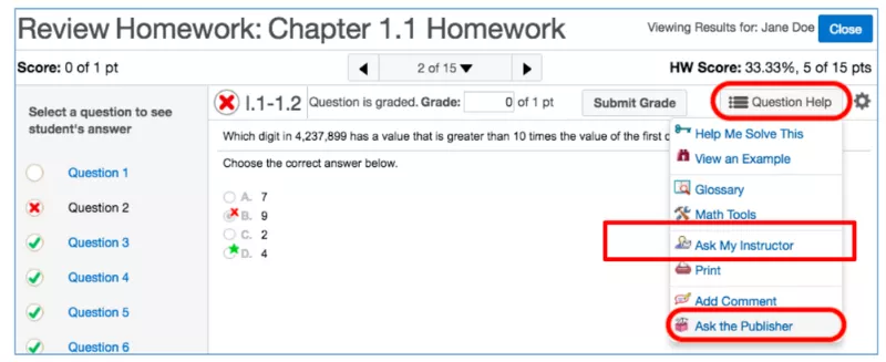 portal image showing where to the find Ask My Instructor button on MyMathLab