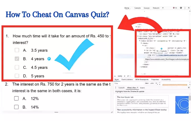  The image shows inspect element method of cheating on canvas quiz which is now obsolete