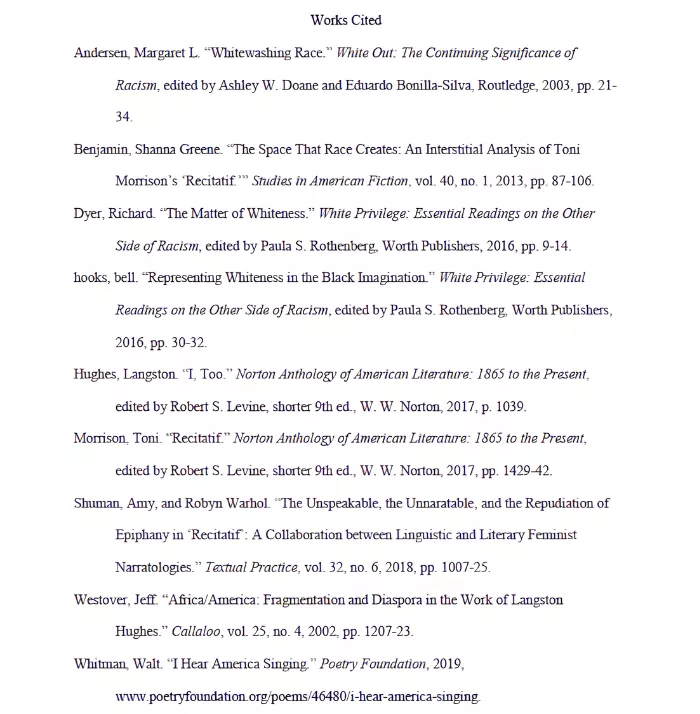 Works cited page example using MLA 9th edition citation format for academic references<br />
