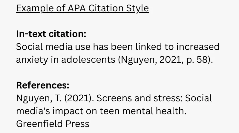 an image with an example of APA citation style