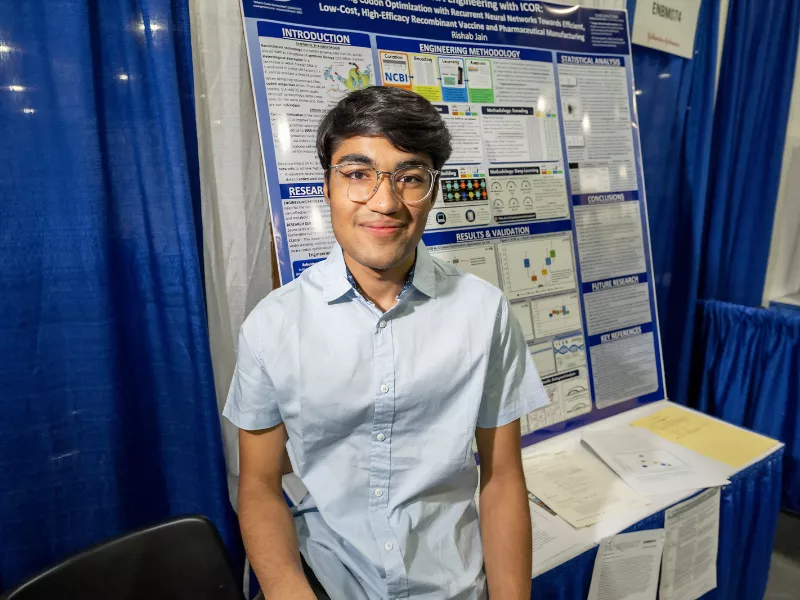 an image of Rishab Jain, who highschool passion project was ICOR, a neural network for codon optimization