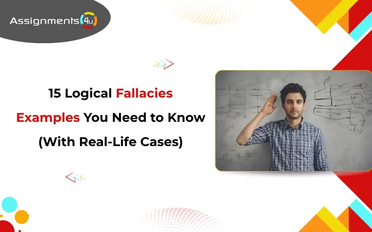 Title card reading "15 Logical Fallacies Examples You Need to Know" next to a man gesturing