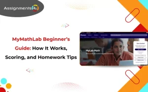 Banner for MyMathLab beginner's guide on how it works, scoring, and homework tips